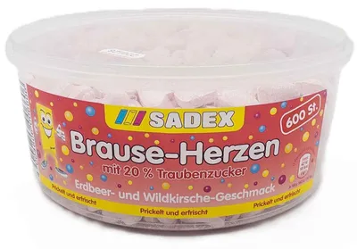 Zdjęcie produktu dla Serduszka sorbetowe Sadex o smaku dzikiej wiśni z dekstrozą 1000g