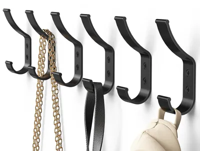 12er-Set Wandhaken, 30 kg, Aluminium, Doppelhaken, Schwarz