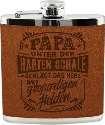 Produktbild von Flachmann Papa mit Namen und humorvollen Sprüchen, Nierenform, 9,5 x 11,1 cm