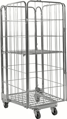 Produktbild von Kongamek Rollcontainer verzinkt 800x730x1910mm stapelbar mit Gitterboden und 4 Gitterwänden ohne Bremse