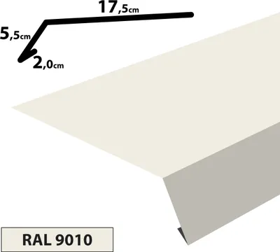 Produktbild von 2m Traufblech pulverbeschichtetes Rinneneinhang Dachblech Rinneneinhang Traufe (20x55x175) RAL-9010 Weiß