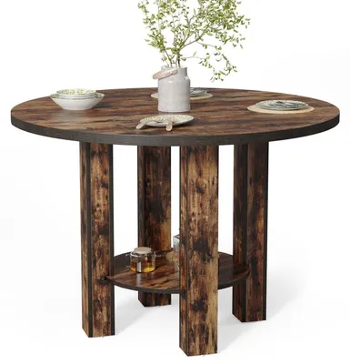 Produktbild von Runder Esstisch für 4 Personen 100 x 75 cm Holz mit Regal Rustikales Braun