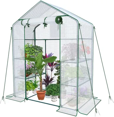Produktbild von VOUNOT® Gewächshaus Foliengewächshaus mit 4 Regalebenen, Weiß, 143x73x195cm