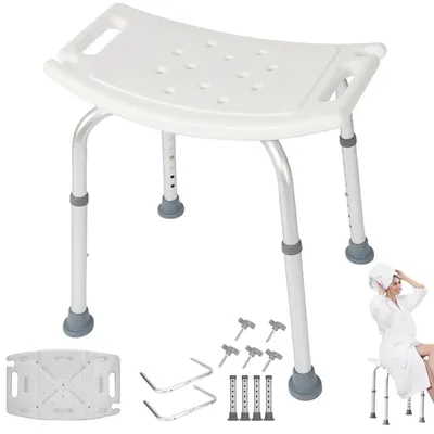 Imagen del producto de Taburete para ducha - Silla de baño con altura ajustable - Asiento antideslizante - 4 patas de aluminio - Capacidad de carga: 100 kg - Ideal para personas mayores - Fabricado en plástico