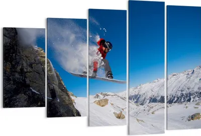 Produktbild von Bild auf Leinwand - Leinwandbild - Snowboard Winter Berg Gipfel - 150x100cm - Wand Bild - Wanddeko - Leinwanddruck - Bilder - Kunstdruck - Wanddekoration - Leinwand bilder - Wandkunst - EG150x100-2236