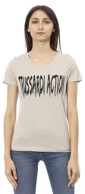 Immagine prodotto di T-shirt da donna, maniche corte, scollo a V, stampa frontale, cotone e viscosa