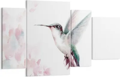 Produktbild von Bild auf Leinwand - Leinwandbild - 4 Teile - Kolibri Aquarell Licht - 120x70cm - Wand Bild - Wanddeko - Wandbilder - Leinwanddruck - Bilder - Wanddekoration - Leinwand bilder - DL120x70-4518
