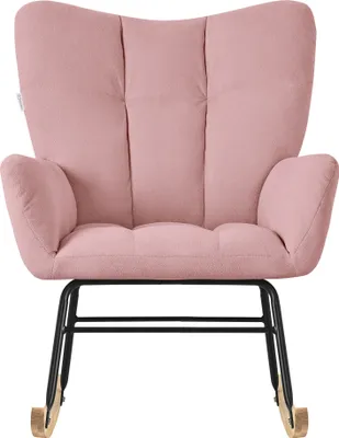 Zdjęcie produktu dla ML-Design fotel bujany różowy, fotel bujany z pokrowcem frotte, tapicerowany fotel bujany z drewnianymi prowadnicami, fotel rozkładany z podłokietnikami, fotel rozkładany
