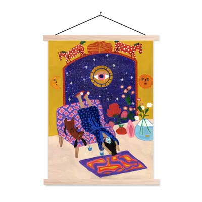 Produktbild von MuchoWow® Textilposter Frauen - Psychedelisch - Hippie 60x80 cm mit holzfarbenen Rahmen - Wandbild