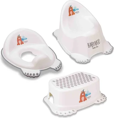 Produktbild von Babykajo 3 in 1 Baby Töpfchen Set - Kinder Töpfchen + Kinder Toilettensitz + Kinder Tritthocker – aus BPA freiem Plastik und mit Antirutschfüßchen.