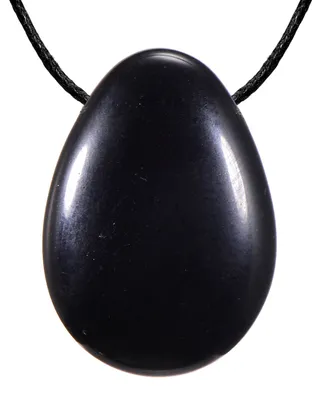 Produktbild von Morella Stoff Halskette 80 cm mit Edelstein Tropfen Anhänger schwarzer Obsidian im Schmuckbeutel