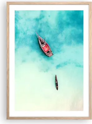 Produktbild von Gerahmtes Poster - Rahmen in heller Eiche - Insel Boot Schiff Ozean - 50x70 cm - Wand Bild - Wanddeko - Wandbilder - Wandposter - Bilderrahmen - Bilder - Kunstdruck - Wandbild - P2NPA50x70-2923