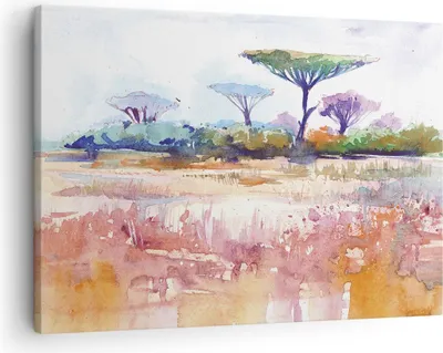 Produktbild von Bild auf Leinwand - Leinwandbild - Einteilig - Aquarell Savanne Bäume - 70x50cm - Wand Bild - Wanddeko - Wandbilder - Leinwanddruck - Bilder - Wanddekoration - Leinwand bilder - AA70x50-4484