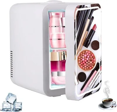 Immagine prodotto di Mini-frigorifero per cosmetici con specchio da trucco a LED - Frigorifero da 8 litri con funzione di raffreddamento per auto, ufficio e camera da letto