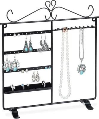 Image de Porte-bijoux Relaxdays, présentoir pour colliers, boucles d'oreilles et bagues, dimensions : 34 x 31,5 x 9 cm, rangement pour bijoux, noir