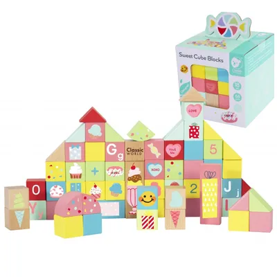 Zdjęcie produktu dla Drewniane klocki CLASSIC WORLD Słodycz Puzzle Nauka liczenia i liter 68 elementów