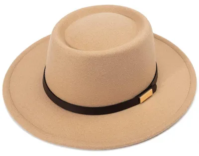Produktbild von Fedora-Hut Damen breite Krempe Gürtelschnalle Retro Panama Schlapphut Camel 56-58 cm 65% Polyester 35% Wolle