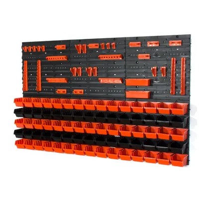 Image de 75 bacs gerbables avec étagère murale 120 x 80 cm | étagère murale de stockage