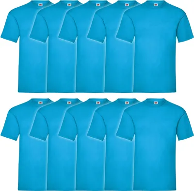 Produktbild von 10er Pack Fruit of the Loom Valueweight T-Shirt + GRATIS MyShirt Stoffbeutel Farbe: azurblau Größe: L