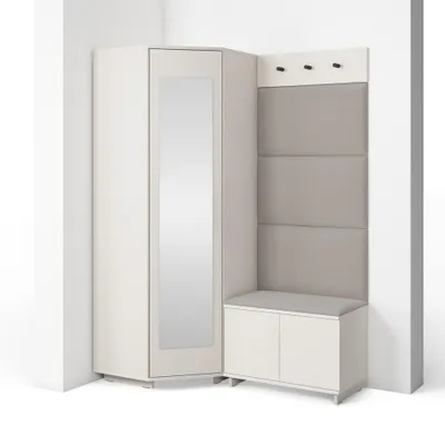 Produktbild von Garderoben-Set Napoli Version 17: Kleiderschrank mit Polsterpaneelen, Schuhschrank und Schrankaufsatz Flur und Eingangsbereich (Cashmere/Trinity 03)