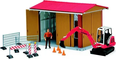 Produktbild von bruder bworld - Maschinenhalle mit Schaeff Bagger, Figur und Zubehör - 62020