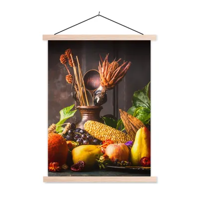 Produktbild von MuchoWow® Textilposter Gemüse - Obst - Rustikal - Tisch 120x160 cm mit holzfarbenen Rahmen - Plakatkarton