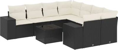 Produktbild von vidaXL 9-tlg. Garten-Sofagarnitur mit Kissen Schwarz Poly Rattan
