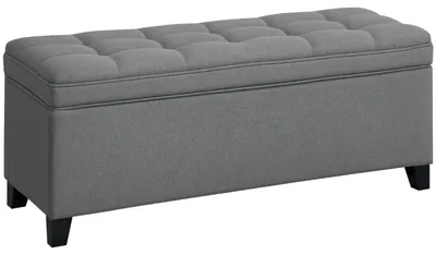 Productafbeelding van Opbergbank, gestoffeerde bank 120x40x48 cm met veiligheidsscharnieren, linnenlook, donkergrijs