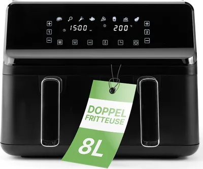 Produktbild von Clatronic® Doppel-Heißluft-Fritteuse | Heißluftfritteuse mit 8,0L Kapazität | Airfryer XXL mit 2 getrennten Behältern | 8 Automatikprogramme | Zeit- und energiesparend | FR 3804 H