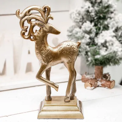Produktbild von Rentier Figur, Blick, Weihnachtsdeko | Aluminium, Gold farbend | H26,5xB16,0cm