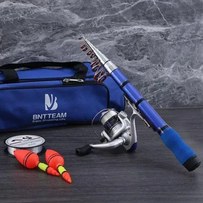 Produktbild von BNTTEAM Mini-Spinnangel-Sets mit Teleskopstange, Angelrolle, Angelschnur-Set und Angelschnur. Angelsets für