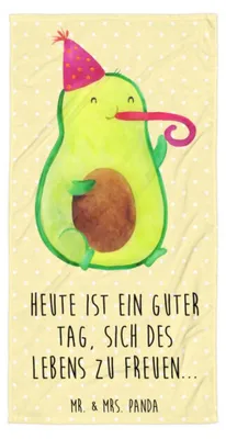 Produktbild von Mr. & Mrs. Panda Handtuch Avocado Feier - Gelb Pastell - Geschenk, Party, Strandtuch, Tröte, Geburtstag, Gute Laune, Poolhandtuch, Badehandtuch, Großes, Duschtuch