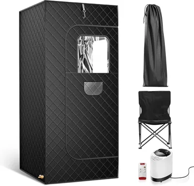 Obrázok produktu pre Saunakent, parná sauna pre domáce použitie, rýchly ohrev za 3 minúty, 9 úrovní teploty, prenosná sauna s objemom 2,6 litra pary, skladacia stolička, diaľkové ovládanie, 1 kus