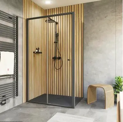 Produktbild von SCHULTE Duschtür mit Seitenwand und Schiebetür Trend 2.0 120 x 90 cm x 2000 mm Profil schwarz matt Klarglas Türanschlag