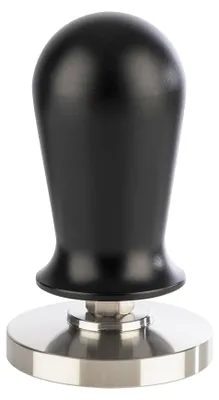 Produktbild von Buddy´s Barista Tamper aus Edelstahl mit schwarzem Griff mit Silikonmatte Ø58mmx10cm