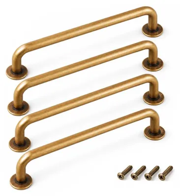 4 antike Bronzeschrank-Türgriffe, Gold, 128 mm, mit Schrauben