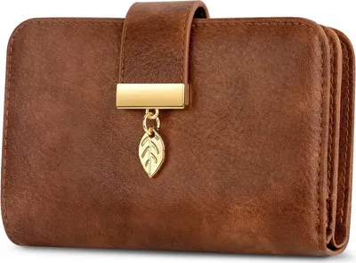 Produktbild von Geldbeutel Damen Portemonnaie Damen aus Leder Geldbeutel Viele Fächer mit RFID Schutz 18 Kartenfächer Geldbörsen mit Reißverschluss Kette und Lanyard