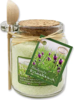 Produktbild von Badesalz 300g im Glas mit Holzlöffel, Eisenkraut