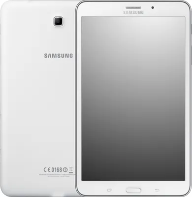 A white Samsung Galaxy Tab 4 8.0 T335 LTE tablet is shown from the front and back.