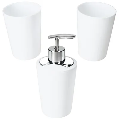 Image de Ensemble de salle de bain 3 pièces Marta blanc avec distributeur de savon, gobelet à dents, ensemble de salle de bain