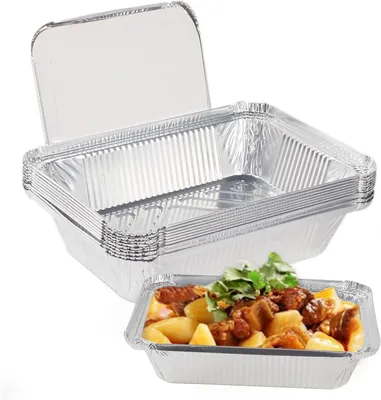 Productafbeelding van Aluminium grillschaal met deksel 2250 ml grill - Set van 10 - Vetopvangschalen voor bakken - Braden - Koken groot