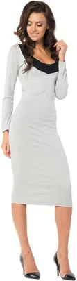 Produktbild von Damen Kleid lang 2 Farbig Elegant Langarmkleid; Grau Meliert/M/L 38/40