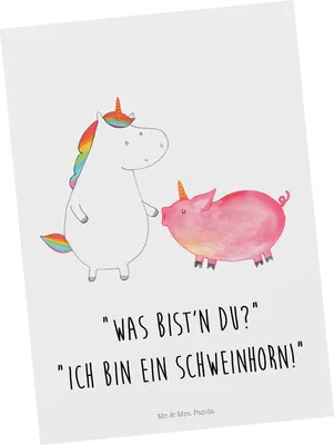 Produktbild von Mr. & Mrs. Panda Postkarte Einhorn Schwein - Weiß - Geschenk, Ansichtskarten, Unicorn, bildkarte, Grußkarte, Freundin, Postkarten, Schweinchen, Ansichtskarte, Einhörner