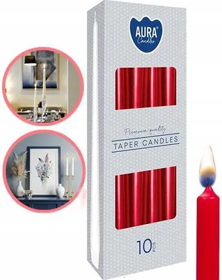 Zdjęcie produktu dla AURA Świece Stołowe Stożkowe Czerwone-Metalik 7h 10 szt. s30-230