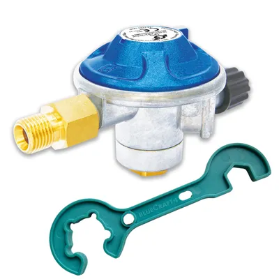 Produktbild von Kartuschen Regler Druckminderer 50 mbar für Schraubventilkartuschen inkl. 2 in 1 Gasregler-Schlüssel