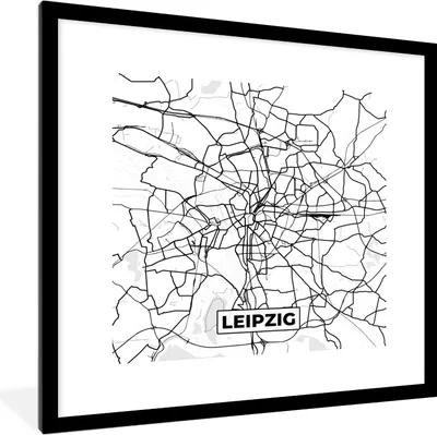 Produktbild von MuchoWow® Gerahmtes Poster Leipzig - Karte - Stadtplan 40x40 cm - Poster mit Schwarzem Bilderrahmen Wandposter Rahmen Foto Bilder - Poster - Plakat im Rahmen