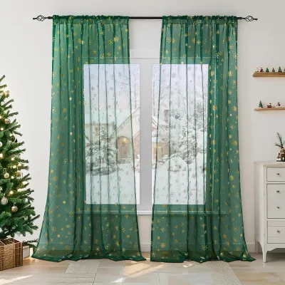 Weihnachtsvorhang transparent 2er-Set 140x175 cm Grün