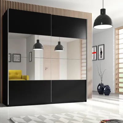 Produktbild von Kleiderschrank mit Schwebetüren BIRMINGHAM-83 in schwarz, B/H/T: ca. 221/210/61 cm