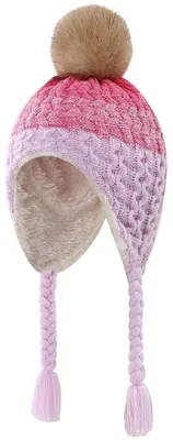 Produktbild von Wintermütze Baby Kleinkind mit Ohrenklappen Bommel Strickmütze Lila/Rosa 6-12 Monate