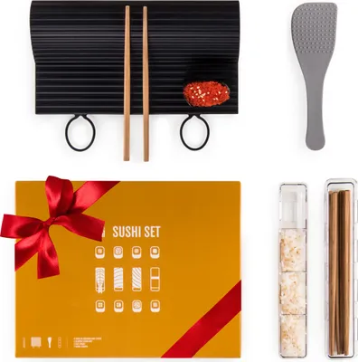 Produktbild von Blumtal Sushi Set Spülmaschinenfeste Sushimatte - Langlebiger, Nachhaltiger Sushi Maker mit Hochwertigen Edelholzstäbchen und Reislöffel für Anfänger und Sushi-Profis
